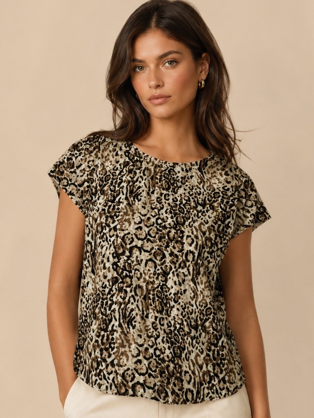 Merona Leopard Print Short Sleeve Blouse Size Small Animal Print Career Chic